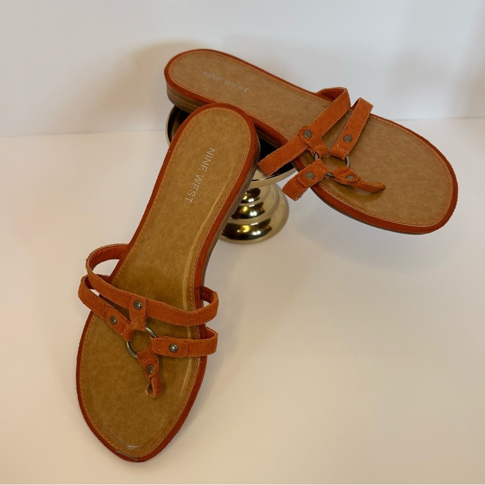 NINE WEST - Suede - Burnt Orange Sandals - see description for size - EUC